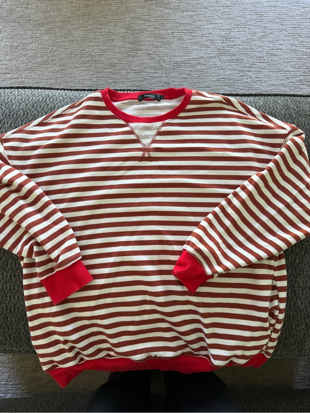 Kenzo Red brown and White Striped Crewneck Sweatshirt with pockets
